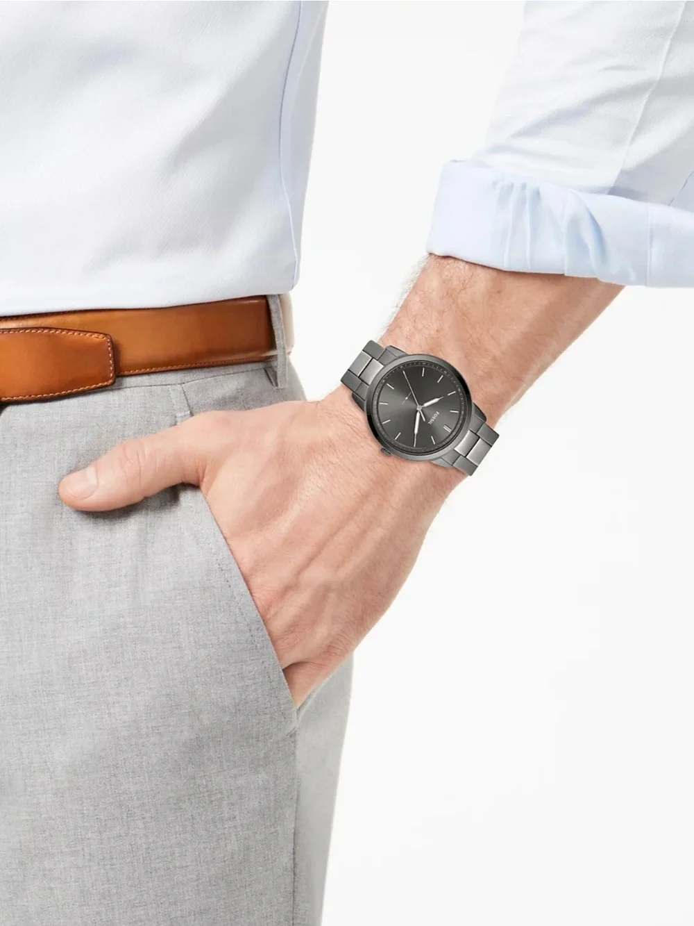 Fossil Minimalist Smoke Stainless Steel Bracelet Watch 44mm